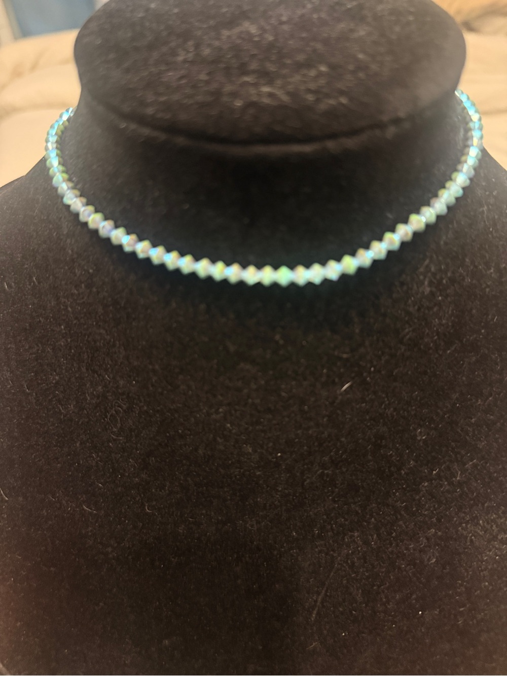 Iridescent Blue Beaded Choker Necklace